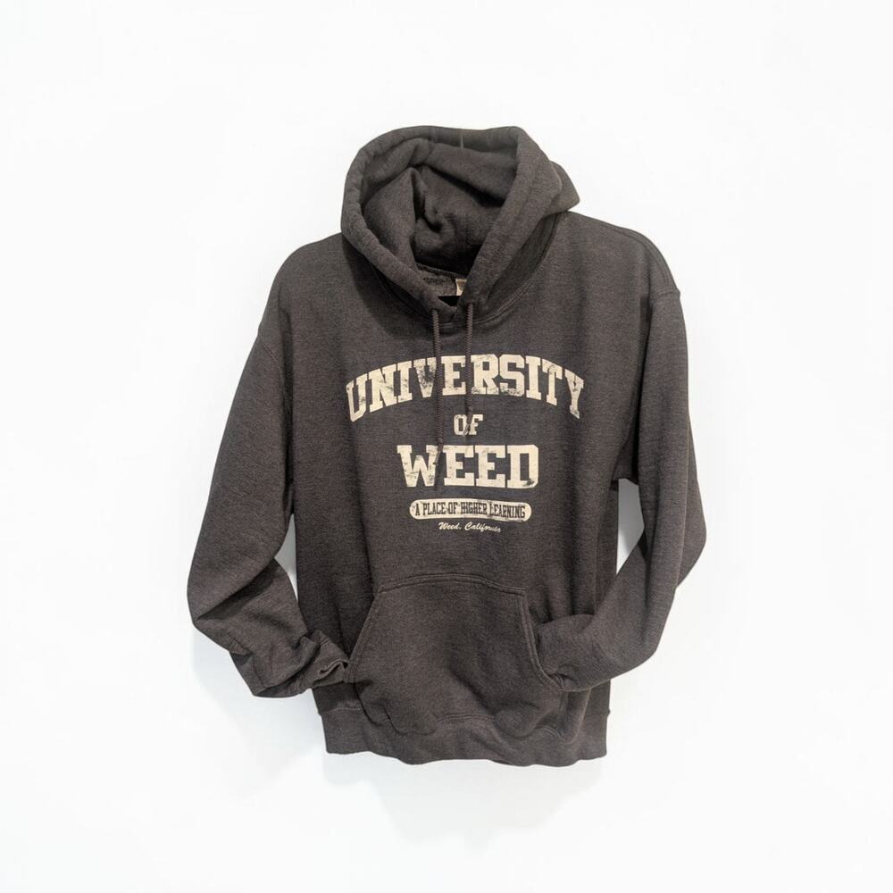 Cozy Gildan University of Weed Graphic Hoodie Medium Gray Collegiate Sweatshirt